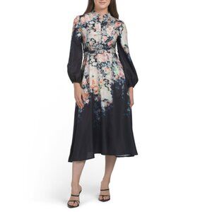 NANCY YANG Black Floral Midi Dress